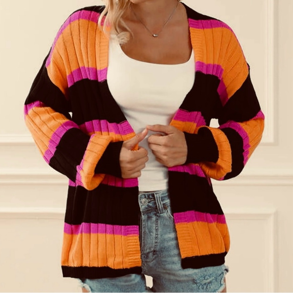 Women’s Black/Multicolor Striped Halloween Inspired Slouchy Cardigan Size S